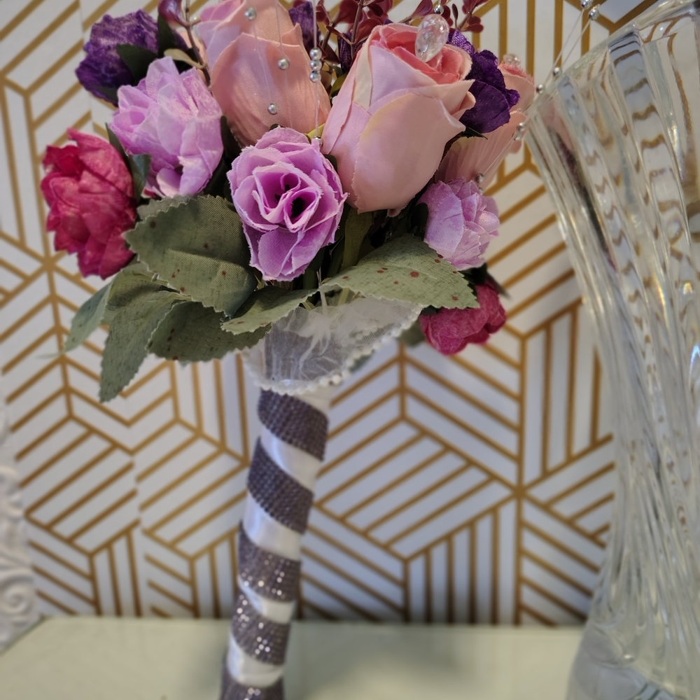 Elegant Pink & Purple Artificial Rose Bouquet